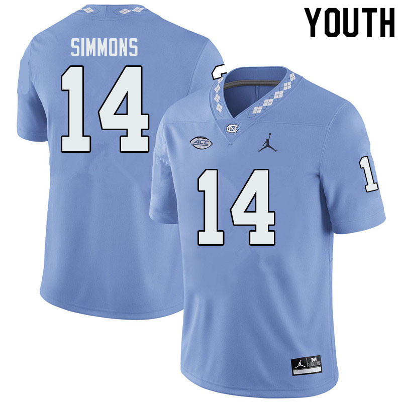 Jordan Brand Youth #14 Emery Simmons North Carolina Tar Heels College Football Jerseys Sale-Blue